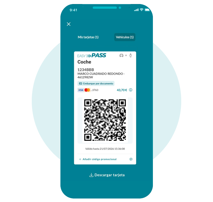 Carta Easy Pass con il suo codice QR nell’app Baleària